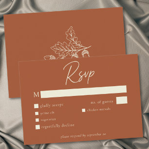 Roest Terracotta Minimalistische Blad Eikel Herfst RSVP Kaartje