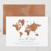 Roest waterverf wereldkaart bruiloft aankondiging (Voorkant / Achterkant)