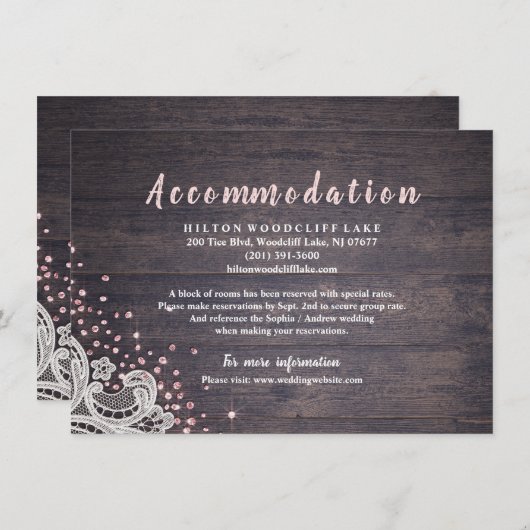 Roestachtige kant en houtsnipige glitteraccommodat informatiekaartje (Voorkant / Achterkant)