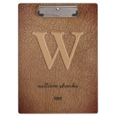 Roestbruin lederen monogram stijlvolle scriptnaam klembord (Voorkant)