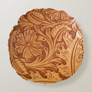 Roestbruin western landschapsleer rond kussen