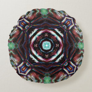 Roestbruine kaleidoscoop met details over de munt rond kussen