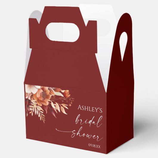 Roestige Burgundy Bruine Bloemige Bloem Bruidsfees Bedankdoosjes (Geopend)