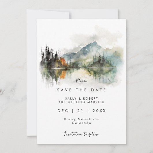 roestige herfst berg bruiloft save the date kaart (Voorkant)