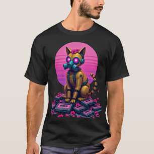 Roestige Robotkat Cassettereband Vaporwave Post Ap T-shirt