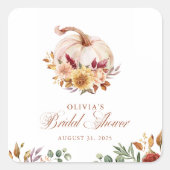 Roestige Terracotta Bloem Pampagras en Pompoen Vierkante Sticker (Voorkant)