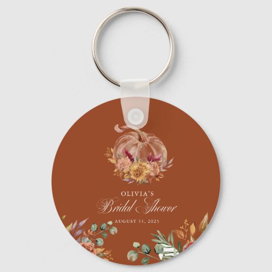 Roestige Terracotta Bloemige Pampagras en Pompoen Sleutelhanger (Voorkant)