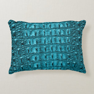 roestkleurige turquoise aqua blue alligator print accent kussen