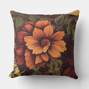 Roestkleurige vintage bloemendruk buitenkussen