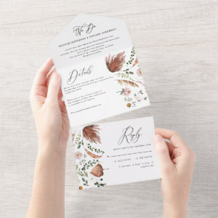 Roestterracotta florroze roze zakje all in one uitnodiging