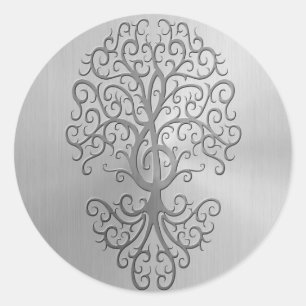 Roestvrij staal effect Treble Clef Tree Graphic Ronde Sticker