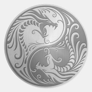 Roestvrij staal Yin Yang Draken Ronde Sticker
