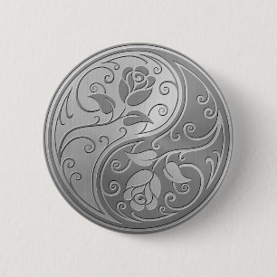 Roestvrij staal Yin Yang Rozen Ronde Button 5,7 Cm