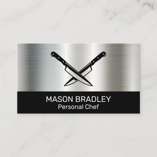 Roestvrij stalen achtergrond | gekruiste messen visitekaartje (Voorkant)