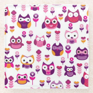 roetkleurig vogelpatroon glazen onderzetter