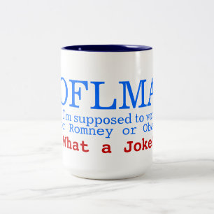 ROFLMA - Ik moet voor Obama of Romney stemmen? Tweekleurige Koffiemok