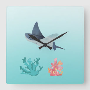 Rog vis onderwater illustratie wandklok vierkante klok