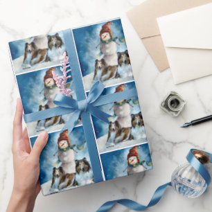 Rogh Collie met Snowman Kerstmis Cadeaupapier