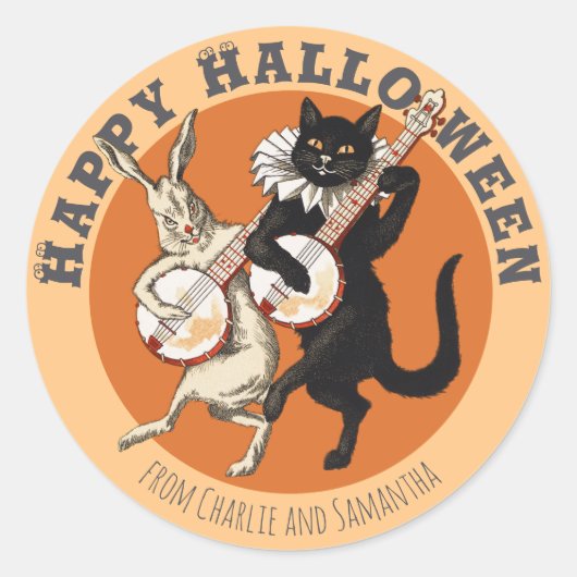 Roguish black cat and rabbit CC1052 Halloween Ronde Sticker (Voorkant)