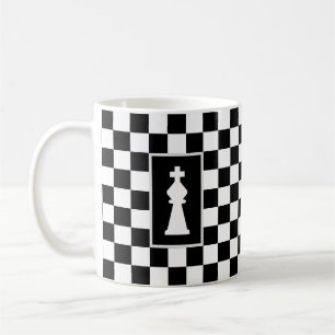 Roi Blanc sur Tasse de Café d'Échecs Noir et Blanc
