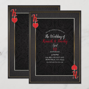 Roi de cœur noir et rouge Carte de mariage élégant