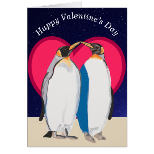 Rois Penguins et coeur rouge Valentines
