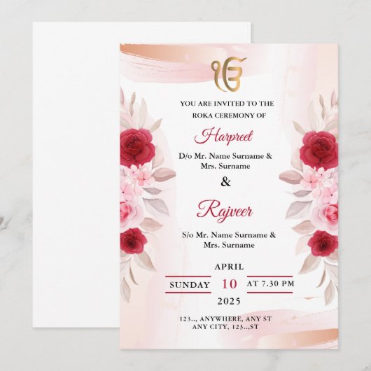 Roka Ceremony Invitation Card, Fiançailles (Devant / Derrière)