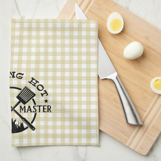 Roken Hot Grillmaster Tan Gingham Check Theedoek (Quarter Fold)