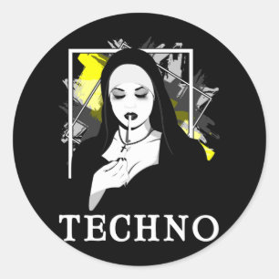 Roken Techno Nun Religion Electronic Bass Music Ronde Sticker