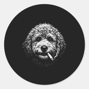 Rokende hond sigaret grappig stom Goldendoodle Hu Ronde Sticker