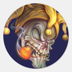 Rokende nar schedel ronde sticker