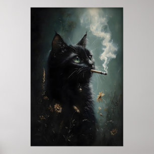 Rokende Poster van Zwarte Kat Bloem, Dark Academia