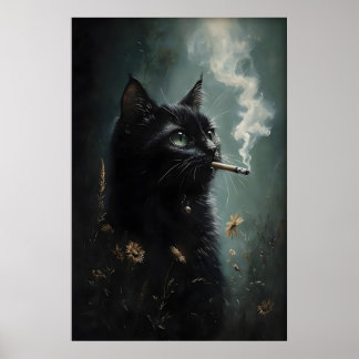 Rokende Poster van Zwarte Kat Bloem, Dark Academia