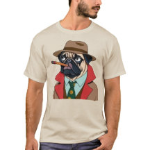 Rokende pugdog met een fedora pet