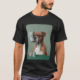 Rokende sigaar gokken Boxer Hond speelt poker meme T-shirt
