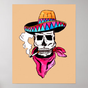Rokende Skelet Cowboy Poster