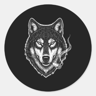 Rokende wolf grappige meme vintage sigaretten ontw ronde sticker