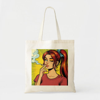 Rokers | Popart | Meisje dat blowt | Sigaret Tote Bag