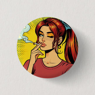Rokers | Popart | Meisje Stoner | Sigaret Ronde Button 3,2 Cm