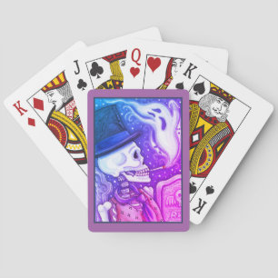 ROKSKELETON MET GHOSTS IN SPOOKY-CEMETERS POKERKAARTEN