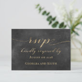 Roky Black & Gold Elegant Wedding RSVP (Staand voorkant)