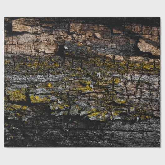 Rol bruine mossy houtslijp met gele lichen cadeaupapier (Vlak)