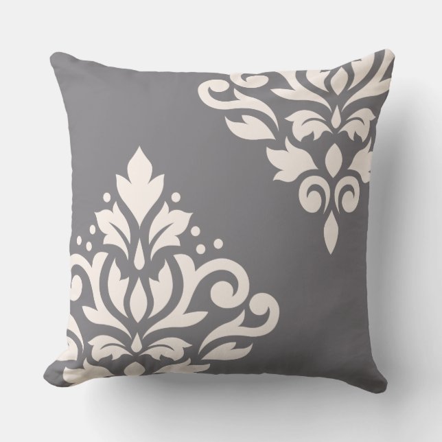 Rol Damask Art I Cream on Grey Kussen (Voorkant)