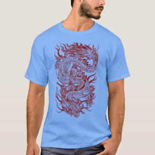 Rol donkerrode Japanse draak achterzijde T-shirt