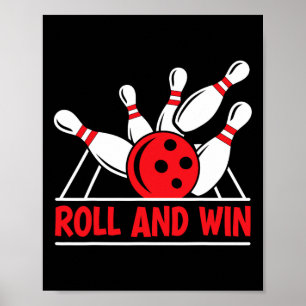 Rol En Win Bowling Speler Grappige Bowler Poster