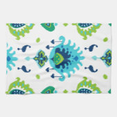 Rol felblauwe en groene stammenikafdruk theedoek (Horizontaal)