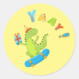 Rol in Plezier met een Dino-Mite Party! Ronde Sticker