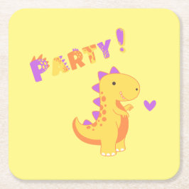 Rol in Plezier met een Dino-Mite Party! Vierkante Kartonnen Onderzetter