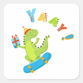 Rol in Plezier met een Dino-Mite Party! Vierkante Sticker