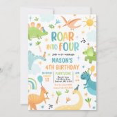 Rol in Vier Jongen Dinosaurus 4e Verjaardagsfeestj Kaart (Voorkant)